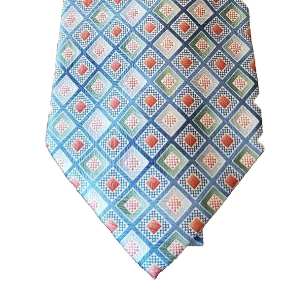 Pierre Cardin 100% Silk Men’s Neck Tie Diamond Geometric Pattern Blue Red Green - Picture 7 of 7